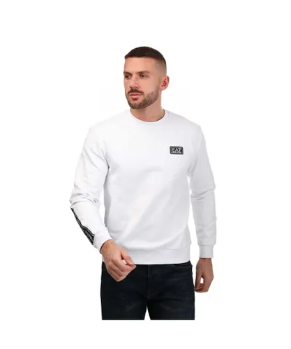 EA7 Mens Emporio Armani Small Logo Crew Neck Sweatshirt in White Cotton