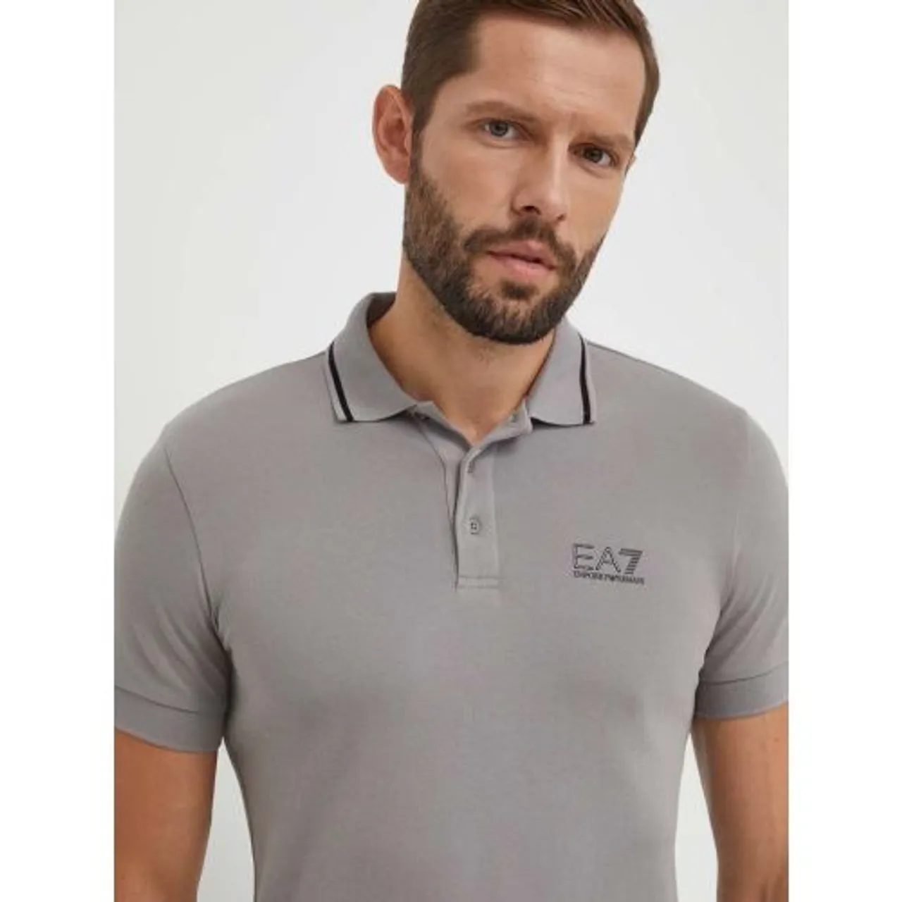 EA7 Mens Grey Flannel Logo Polo Shirt