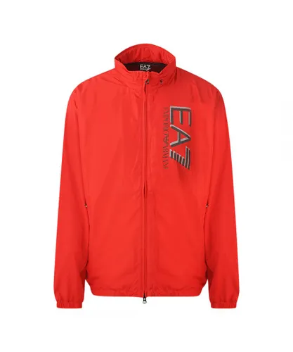 EA7 Mens Logo Racing Red Short Jacket - Black