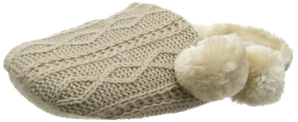 Eaze Women's Cable Knit Fur Pom Low-Top Slippers