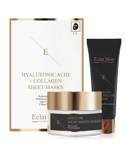 Eclat Skin London Unisex Anti-Wrinkle Night Moisturiser 24K Gold + Peel-Off Face Mask + Hyaluronic Acid & Collagen - 3 Sheets - Black - One Size