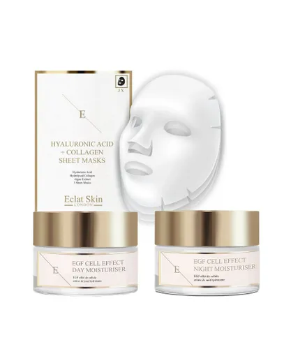 Eclat Skin London Unisex EGF Cell Effect Day Moisturiser 50ml + EGF Night + Hyaluronic Acid & Collagen Mask - 3 Sheets - Cream - One Size