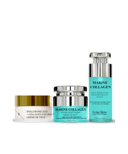 Eclat Skin London Unisex Marine Collagen Night Cream 50ml + Hyaluronic Acid + Pro Age Eye + Repair Serum 30ml - One Size
