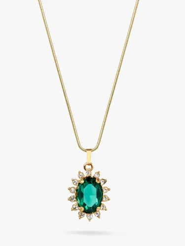 Eclectica Vintage 18ct Gold Plated Swarovski Crystal Radial Pendant Necklace - Gold/Emerald - Female