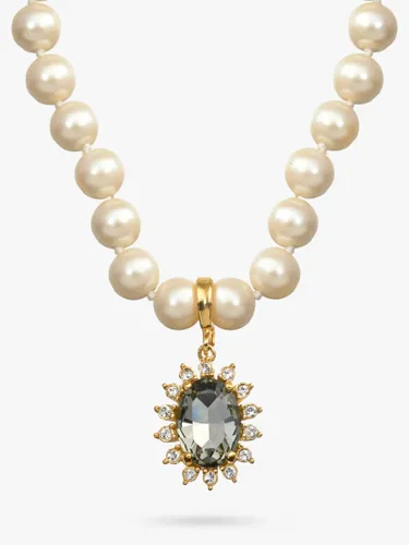 Eclectica Vintage 22ct Gold Plated Faux Pearl and Swarovski Crystal Pendant Necklace, Dated Circa 1980s - Grey/Gold - Female