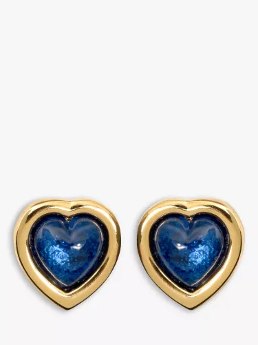 Eclectica Vintage 22ct Gold Plated Heart Stud Earrings, Gold/Blue - Gold/Blue - Female