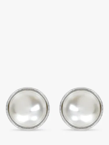 Eclectica Vintage Cabouchon Faux Pearl Clip-On Earrings, Silver - Silver - Female