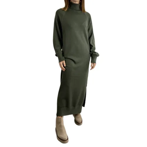 Ecoalf , Long Knit Dress with High Neck ,Green female, Sizes:
