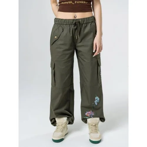 Ed Hardy Womens Dusty Olive Mystic Panther Cargo Pant