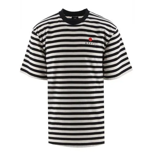 Edwin Mens Black White Garment Washed Basic Stripe T-Shirt