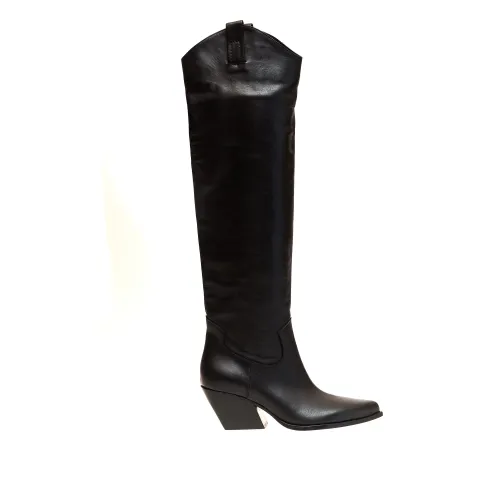 Elena Iachi , Black Leather Cowboy Ankle Boots ,Black female, Sizes: