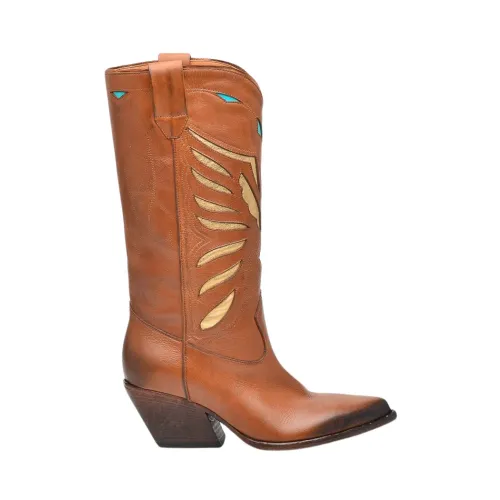 Elena Iachi , Leather Texano Boots in Cuoio ,Brown female, Sizes: