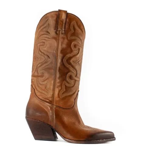 Elena Iachi , Vintage Brown Leather Texan Boots ,Brown female, Sizes: