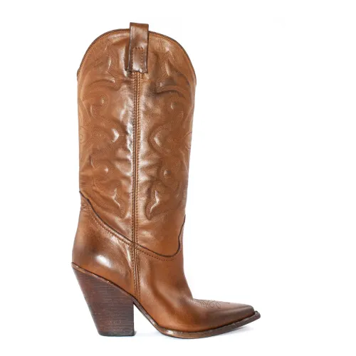 Elena Iachi , Western Style Leather Cowboy Boots ,Brown female, Sizes: