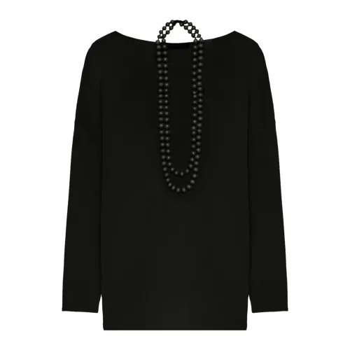 Elena Mirò , Long Sleeve Knit Sweater ,Black female, Sizes: