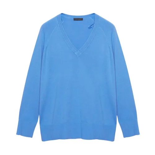 Elena Mirò , V-Neck Sweater ,Blue female, Sizes: