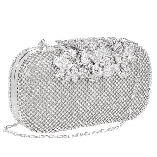 ELEOPTION Women Crystal Diamond Evening Bag with Detachable