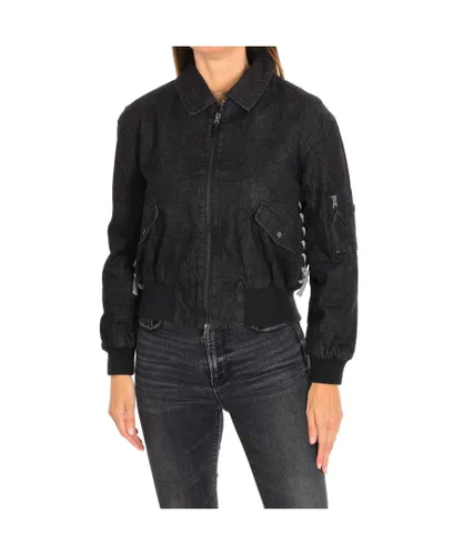 Eleven Paris Womenss lapel collar denim jacket 17S2JN012 - Black Cotton