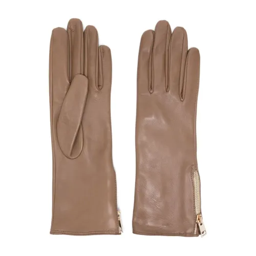 Eleventy , Beige Zip Leather Gloves Casual Style ,Beige female, Sizes: