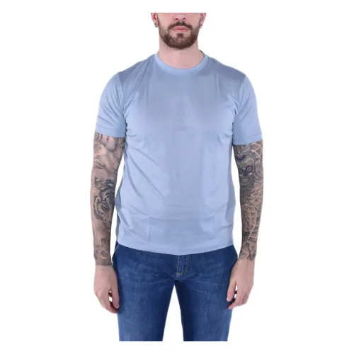 Eleventy , Blue Crew Neck Cotton T-Shirt ,Blue male, Sizes: