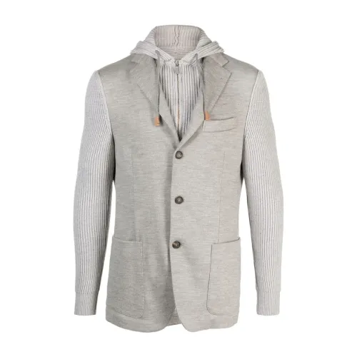 Eleventy , Detachable Hood Wool/Cotton Jacket ,Gray male, Sizes: