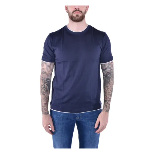 Eleventy , Giza Cotton Crew Neck T-Shirt ,Blue male, Sizes: