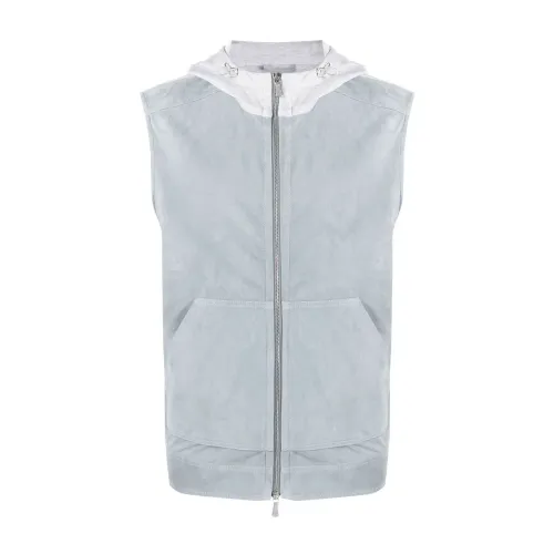 Eleventy , Suede hooded gilet ,Blue male, Sizes: