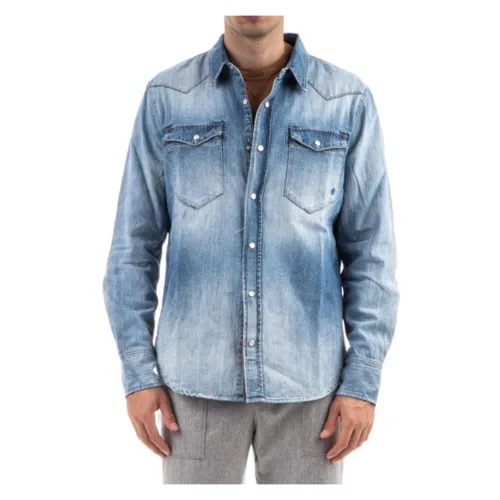 Eleventy , Texan Style Denim Shirt Italy Made ,Blue male, Sizes:
