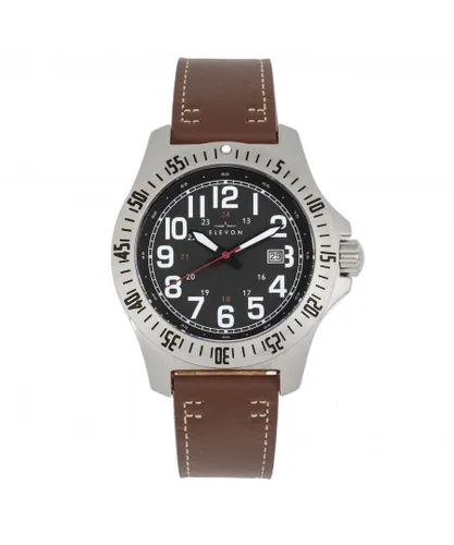 Elevon Mens Aviator Leather-Band Watch w/Date - Brown Stainless Steel - One Size
