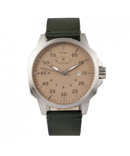 Elevon Mens Hughes Leather-Band Watch w/ Date - Green Stainless Steel - One Size