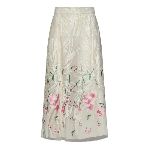 Elie Saab , Embroidered Multicolor High Waist Skirt ,Beige female, Sizes: