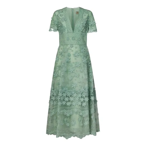 Elie Saab , Green Floral Embroidered Dress ,Green female, Sizes: