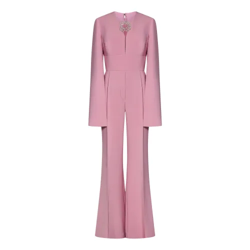 Elie Saab , Pink Crystal-Embellished Dress with Flared Trousers ,Pink female, Sizes: