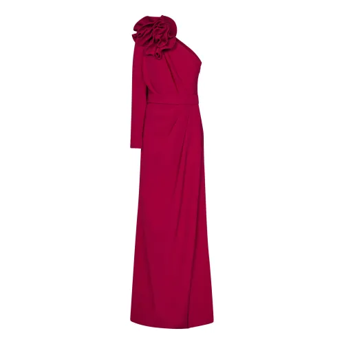 Elie Saab , Red One Shoulder Maxi Dress with 3D Flower Detail ,Red female, Sizes: