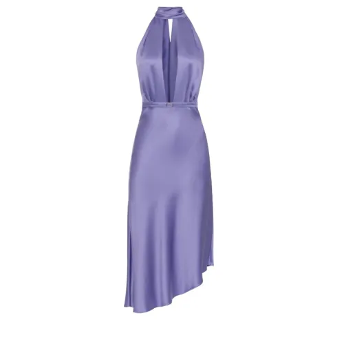 Elisabetta Franchi , Asymmetrical Flared Midi Dress with Halter Neckline ,Purple female, Sizes: