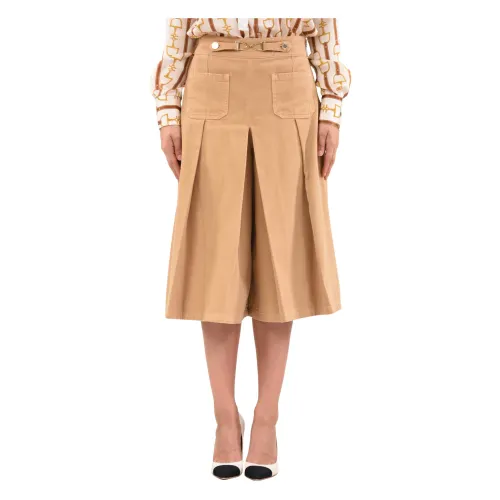 Elisabetta Franchi , Beige High-Waisted Cropped Trousers ,Beige female, Sizes: