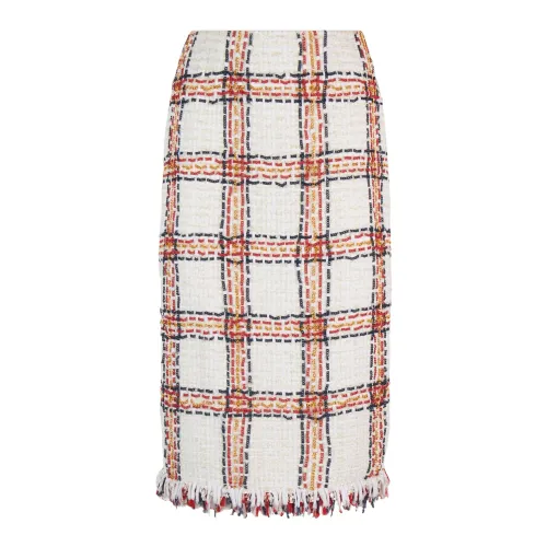Elisabetta Franchi , Beige Tweed Fringe Pencil Skirt ,Multicolor female, Sizes: