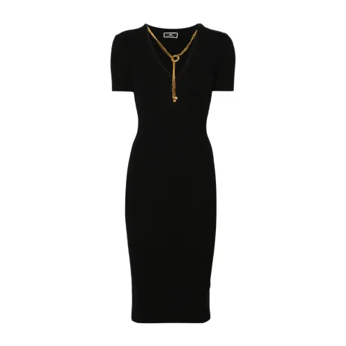 Elisabetta Franchi , Black Knit Short Sleeve Dress ,Black female, Sizes: