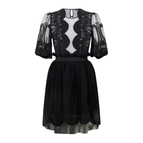 Elisabetta Franchi , Black Lace Dress with Button and Zip Closure ,Black female, Sizes: