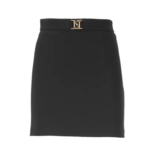 Elisabetta Franchi , Black Skirt with Side Zip ,Black female, Sizes: