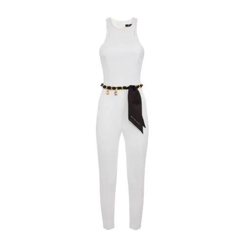 Elisabetta Franchi , Chain Belt Double Crepe Jumpsuit ,White female, Sizes: