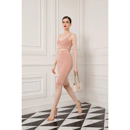 Elisabetta Franchi , Chenille Pencil Skirt with Logo Waistband ,Pink female, Sizes: