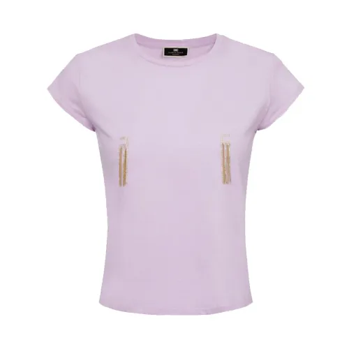 Elisabetta Franchi , Cotton Jersey Rhinestone T-Shirt ,Purple female, Sizes: