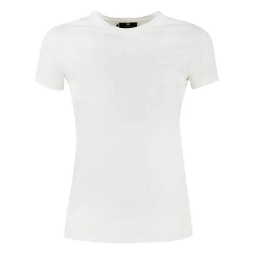 Elisabetta Franchi , Cotton Logo T-Shirt for Women ,White female, Sizes: