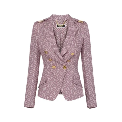 Elisabetta Franchi , Double-Breasted Crepe Jacket With Logo Print ,Purple female, Sizes: