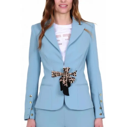 Elisabetta Franchi , Elegant Blazer with Bow, Light Blue ,Blue female, Sizes: