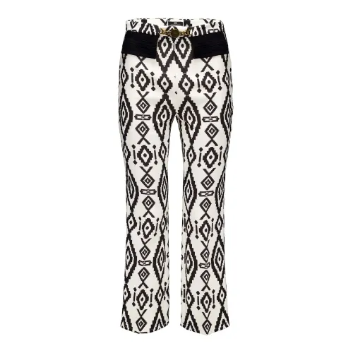 Elisabetta Franchi , Elegant Printed Crêpe Trousers with Contrasting Lace ,Multicolor female, Sizes: