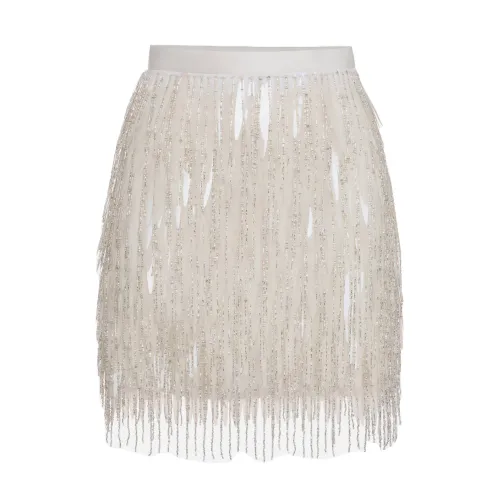 Elisabetta Franchi , Embroidered Sequin Mini Skirt ,White female, Sizes: