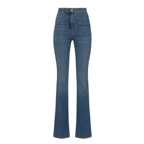 Elisabetta Franchi , Flared Jeans with Golden Logo Pockets ,Blue female, Sizes:
