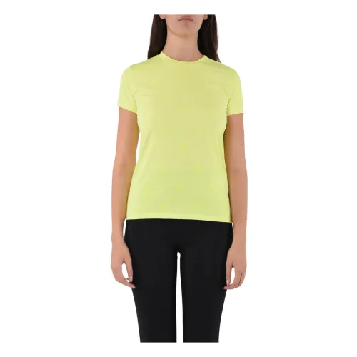 Elisabetta Franchi , Flock Logo Print Cotton T-Shirt ,Yellow female, Sizes: